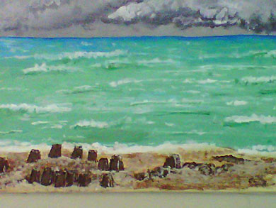 Fun day ends on the Beach, watercolor on canvas